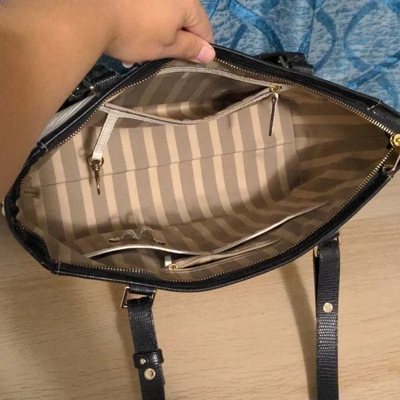 Brahmin Arno Ivory White and Black Crocodile Embossed Tote Bag - Picture 6 of 7